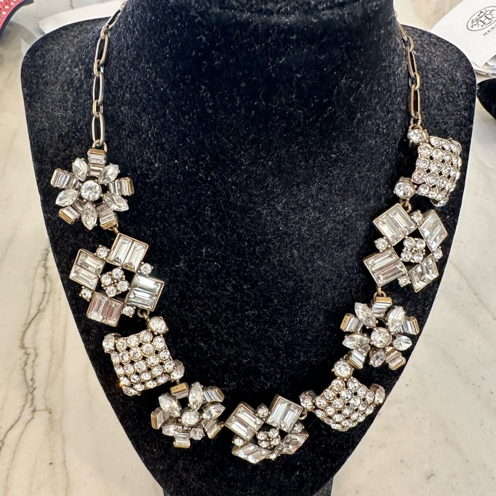 J. Crew rhinestone statement necklace. 
Gold tone